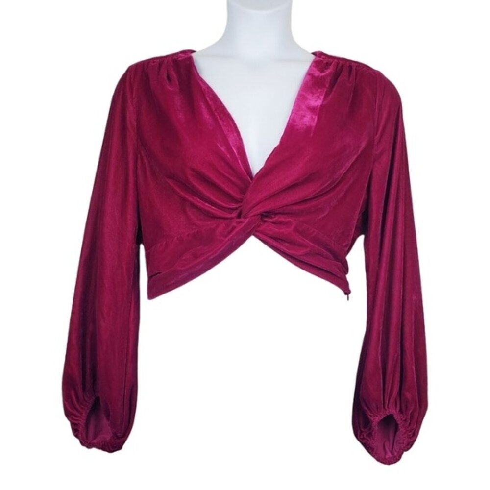 Lulu's Womens Spreading The Cheer Pink Magenta Velvet Crop Top Size XL NWT